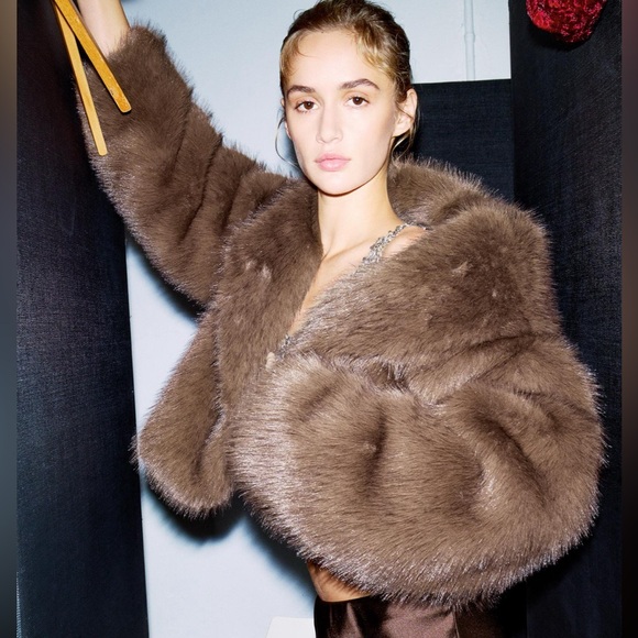 ZARA FAUX FUR SHORT COAT - Picture 8 of 11